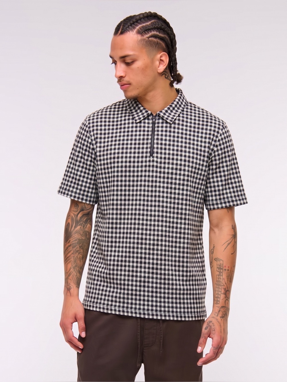 Ted Baker Black White Gingham Half Zip Polo Shirt - 3